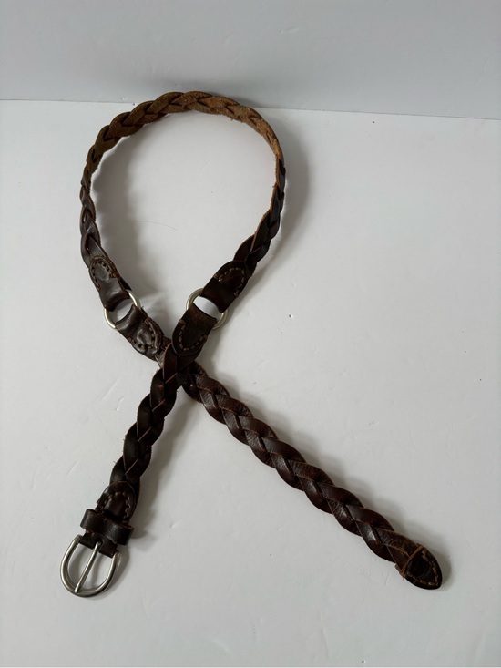 The Unbranded Brand Accessories - Brown Hand Braided Slim Genuine Leather Belt Silver Brass Buckle L Boho Pirate